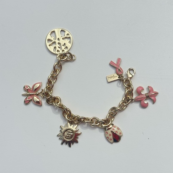 Lilly Pulitzer Full of Hope Gold Tone Charm Bracelet Breast Cancer - Picture 2 of 2